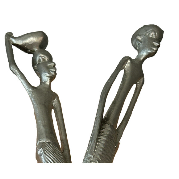 Set Of 2 African Water Bearer 11" Silver Server Large Round Spoons Marked "SOL" - Picture 3 of 6